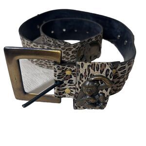 Vintage Nan Lewis Belt Brass Buckle Safari Leopard Elephant Monkey Africa Lion